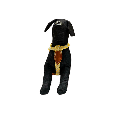 Arnés perro Cuero y cordon gris y mostaza