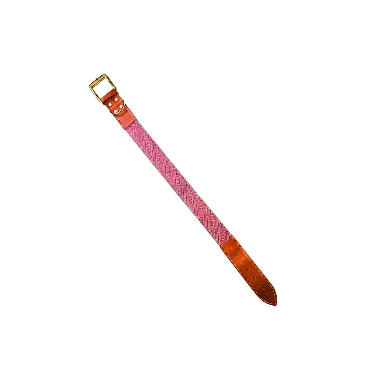 Collar de perro en cuero y tela en punta de lanza rosa. Flechazo