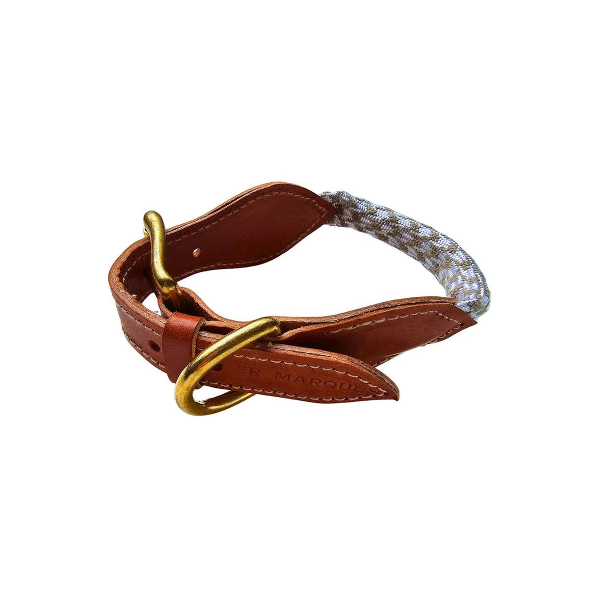 Collar de perro en cuero y cuerda en Blanco y Marron. Flechazo