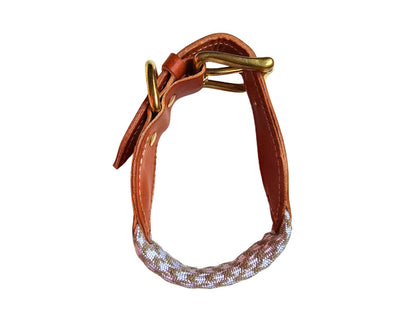Collar de perro en cuero y cuerda en Blanco y Marron. Flechazo