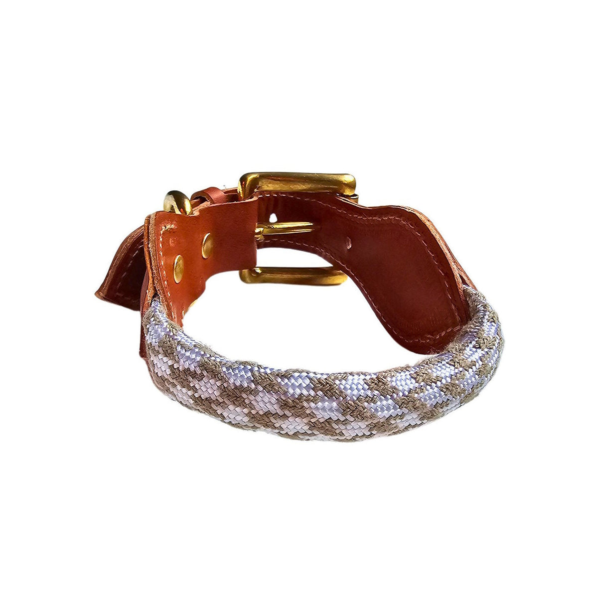 Collar de perro en cuero y cuerda en Blanco y Marron. Flechazo