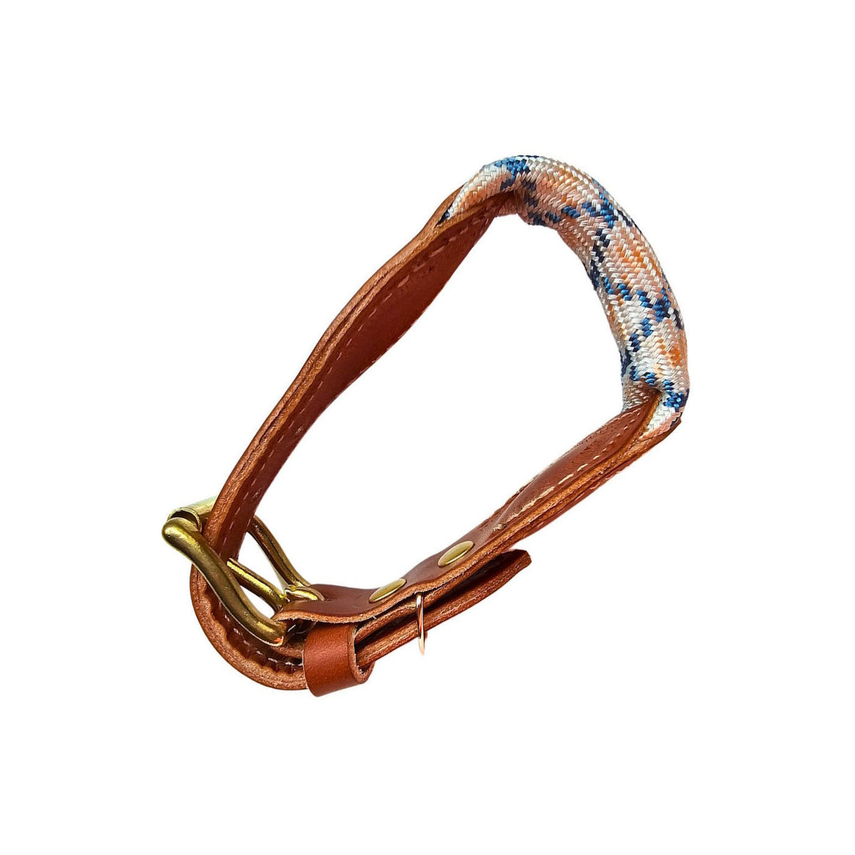 Collar de perro en cuero y cuerda en Cobre y Azul. Flechazo