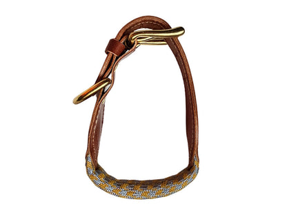 Collar de perro en cuero y cuerda en Gris y Mostaza. Flechazo