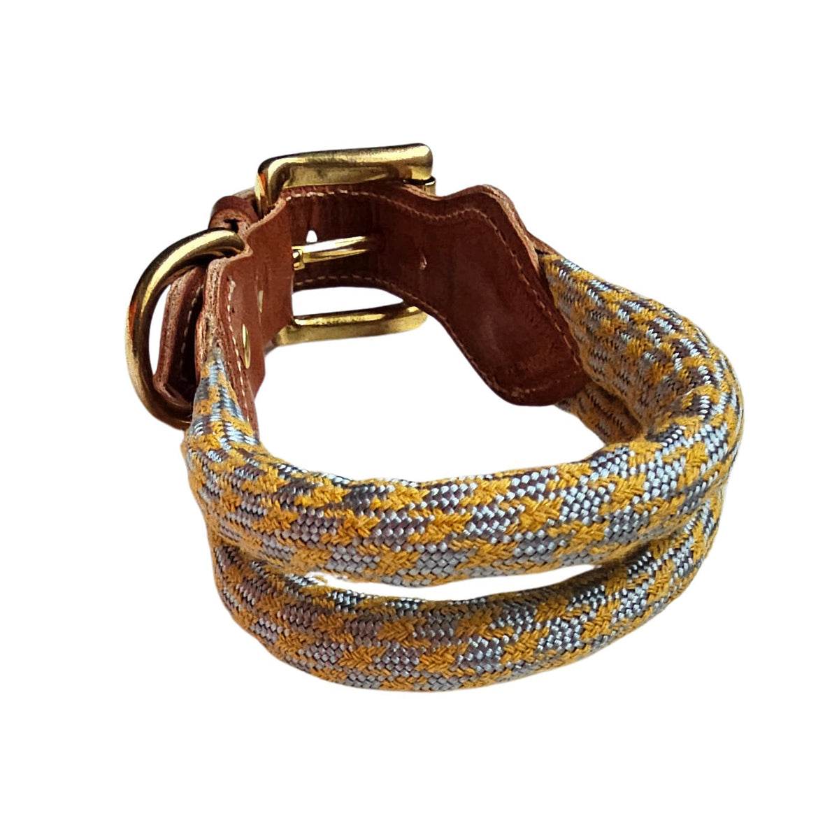Collar de perro en cuero y cuerda en Gris y Mostaza. Flechazo