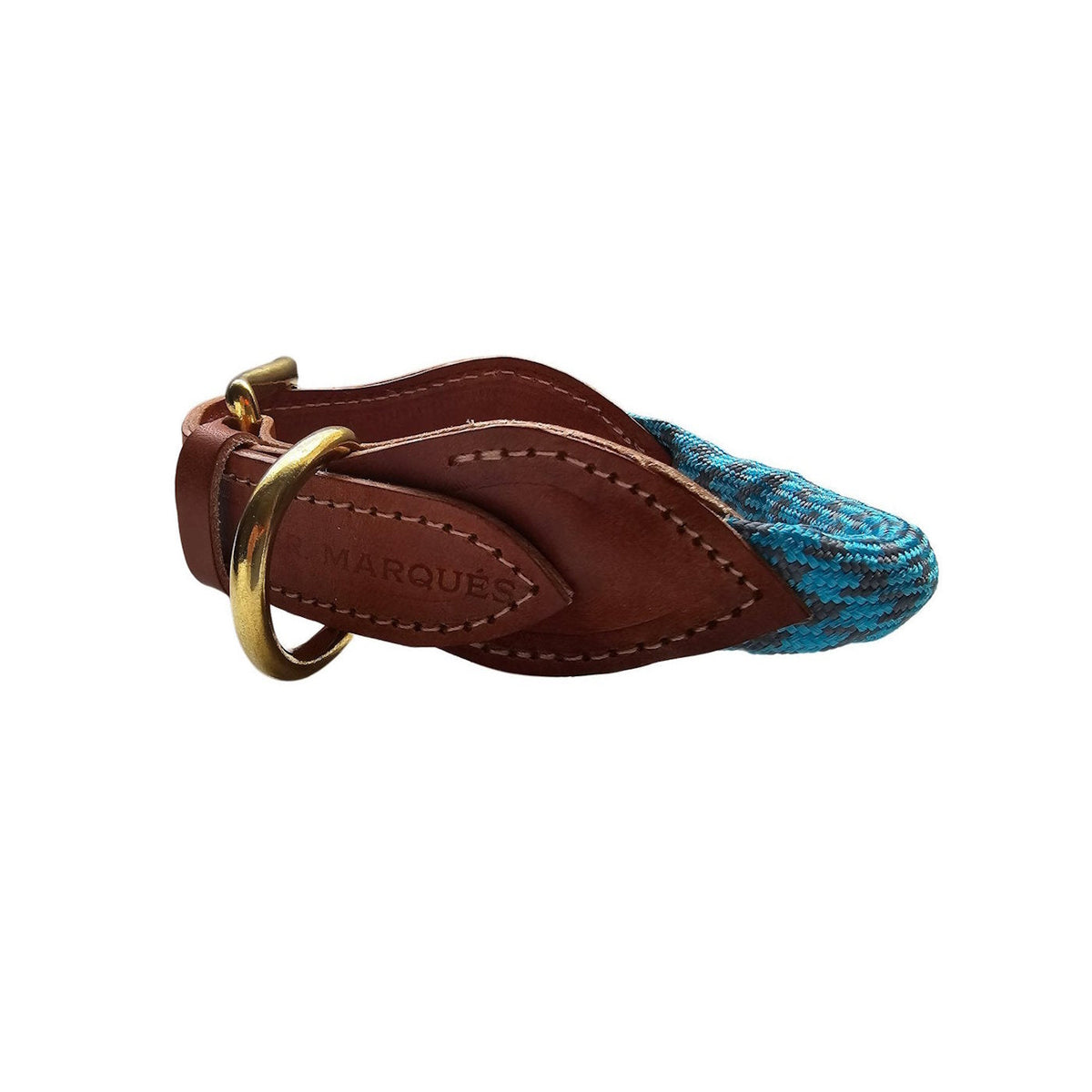 Collar de perro en cuero y cuerda en Turquesa. Flechazo