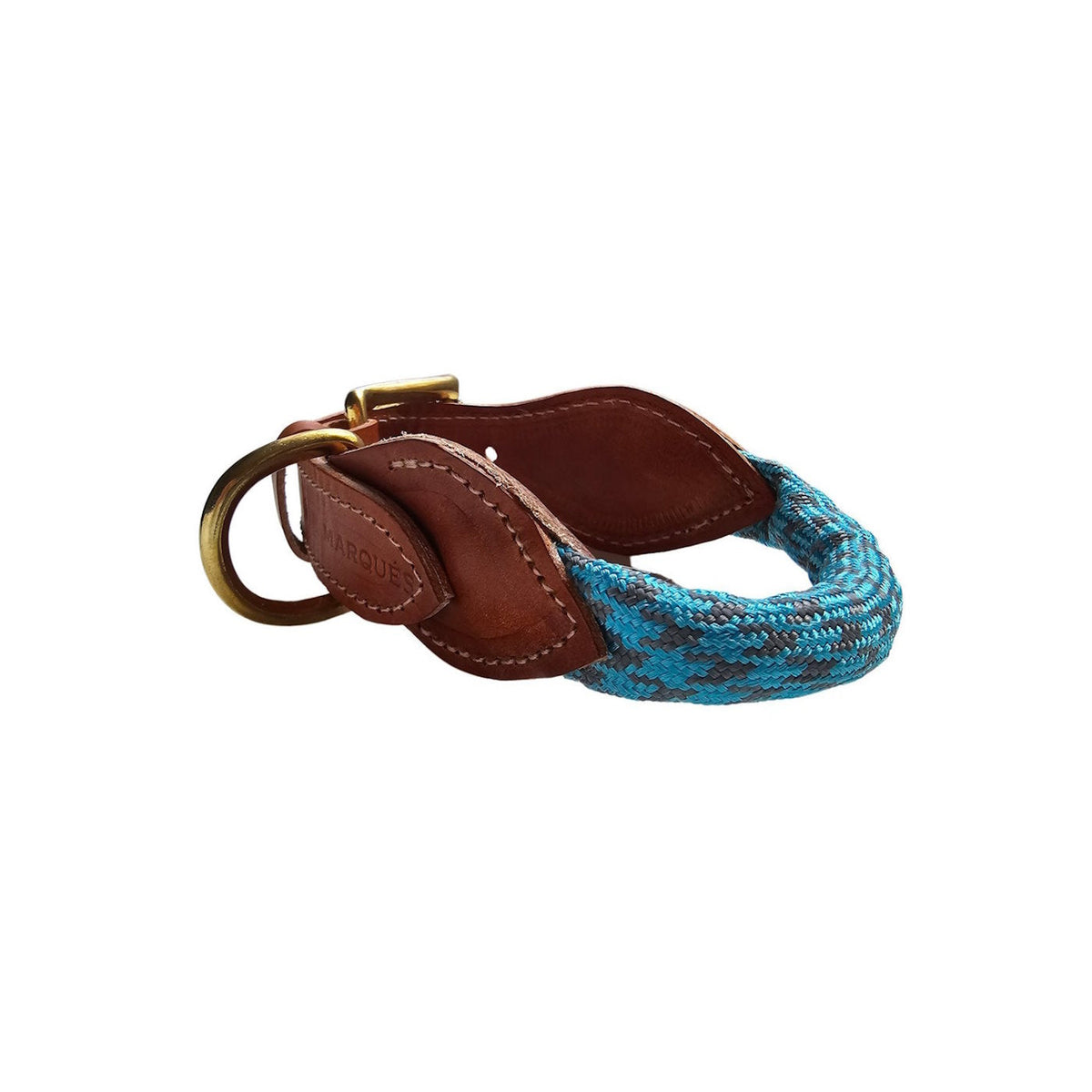 Collar de perro en cuero y cuerda en Turquesa. Flechazo