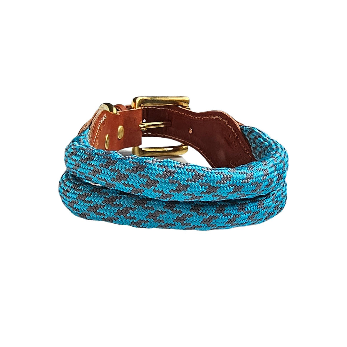 Collar de perro en cuero y cuerda en Turquesa. Flechazo