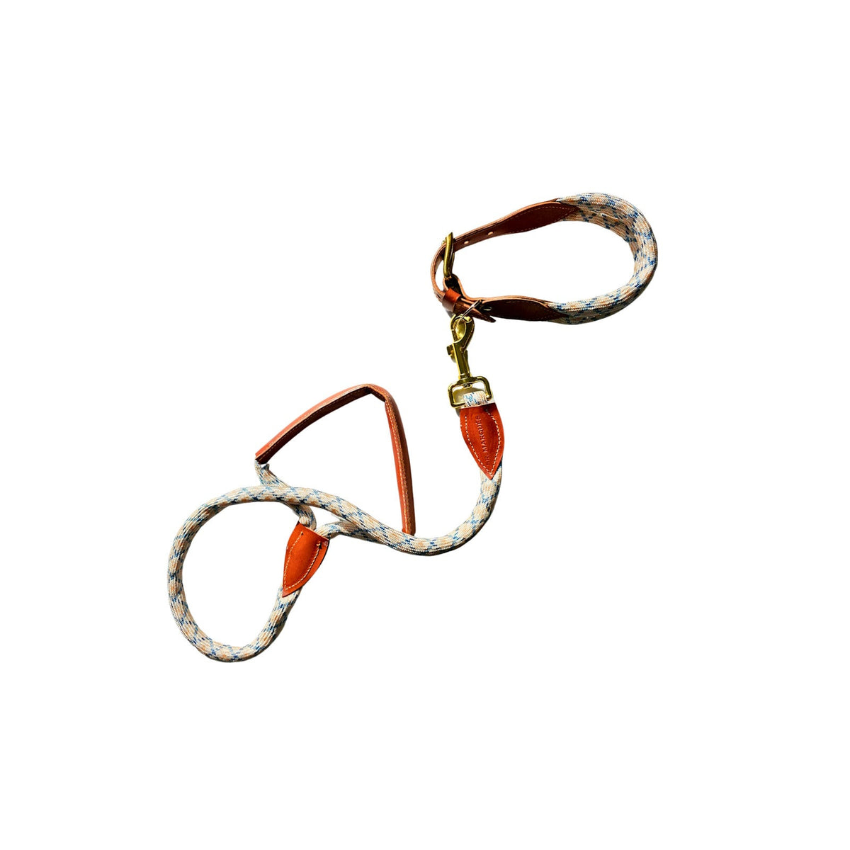 Collar y correa de perro en cuero y cuerda en cobre. Flechazo