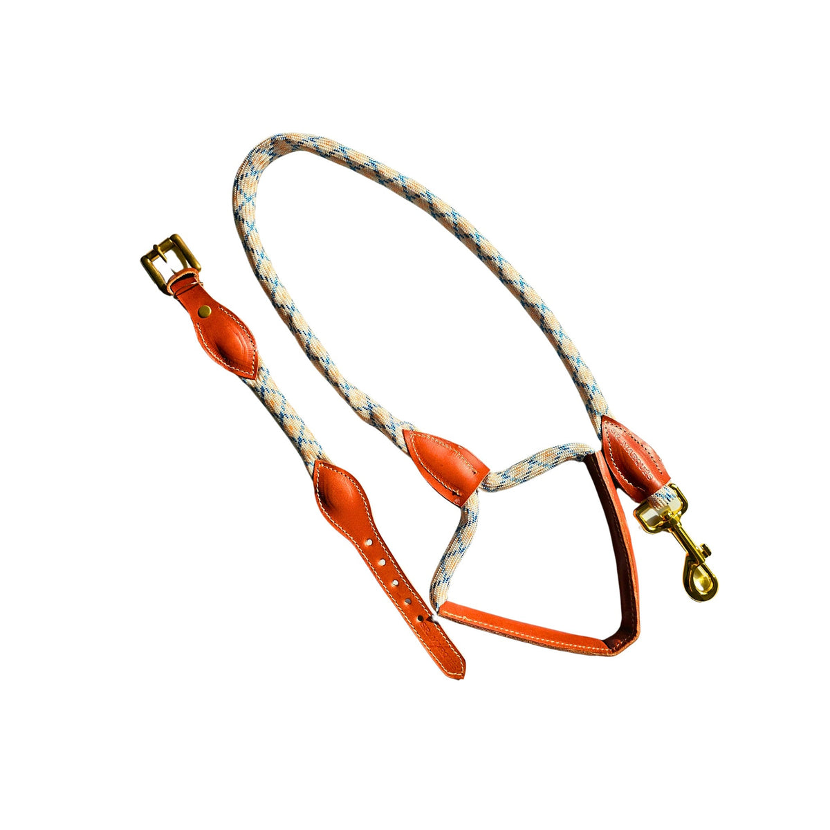 Collar y correa de perro en cuero y cuerda en cobre. Flechazo
