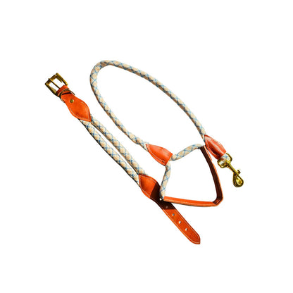 Collar y correa de perro en cuero y cuerda en cobre. Flechazo