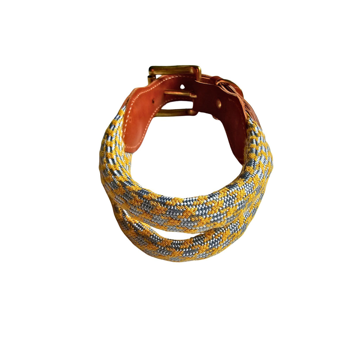 Collar de perro en cuero y cuerda en mostaza. Flechazo