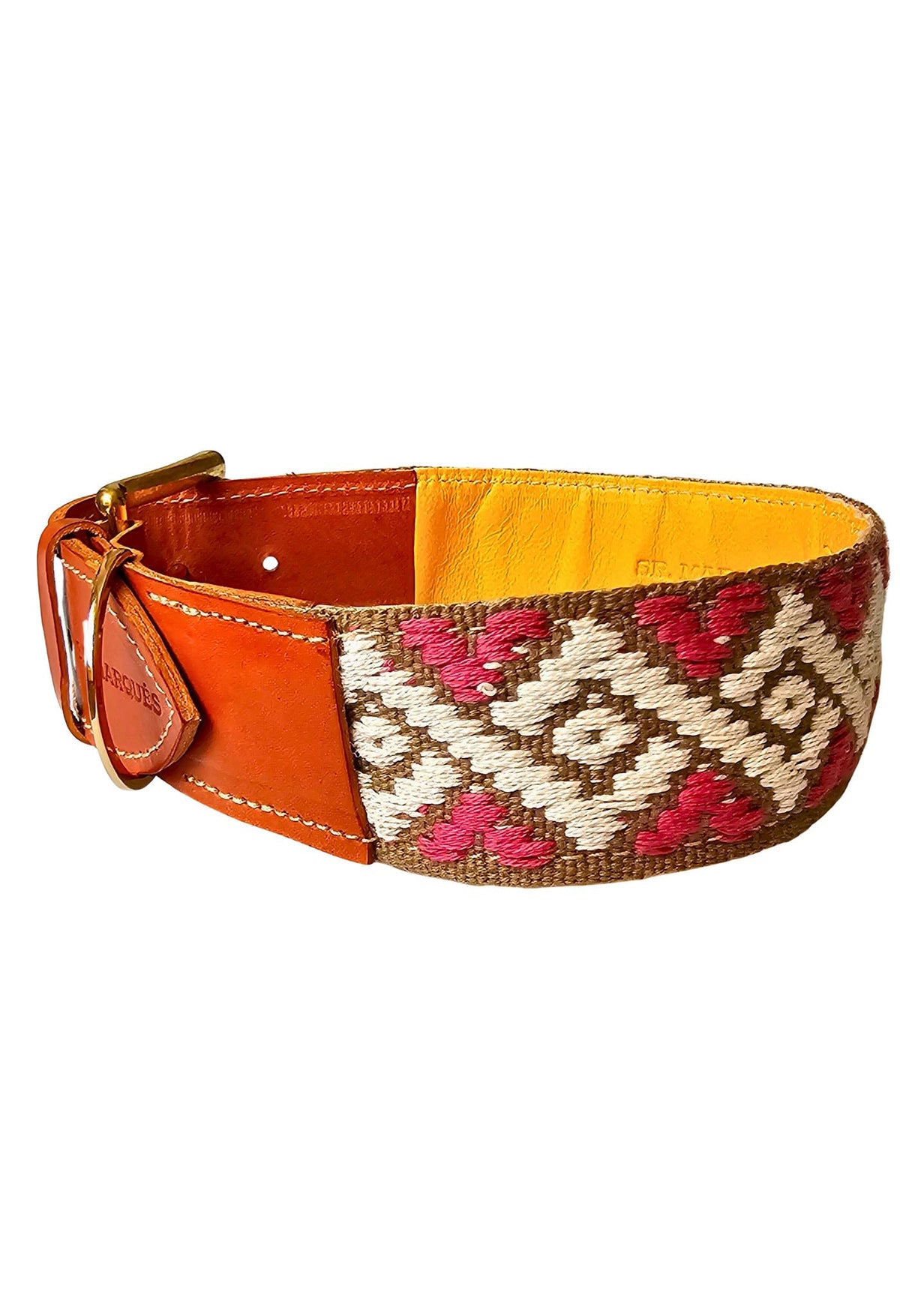 Collar de perro en cuero y tela en rombos crema. Flechazo